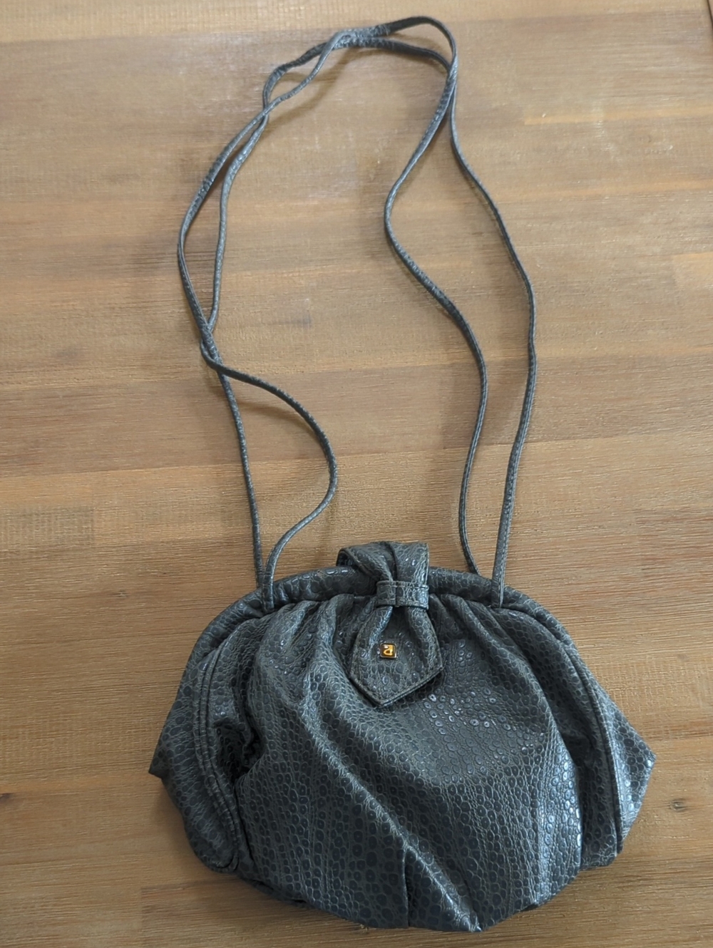 Vintage Grey Textured Faux Leather Shoulder Bag